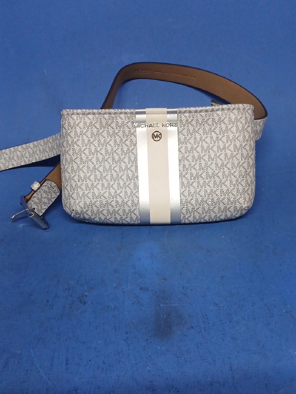 Michael Kors Gray and White MK Monogram Belt Bag Size Medium